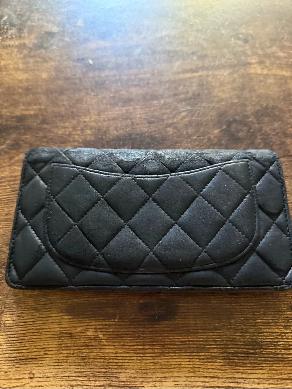 CHANEL Black Quilted Open Flap Wallet